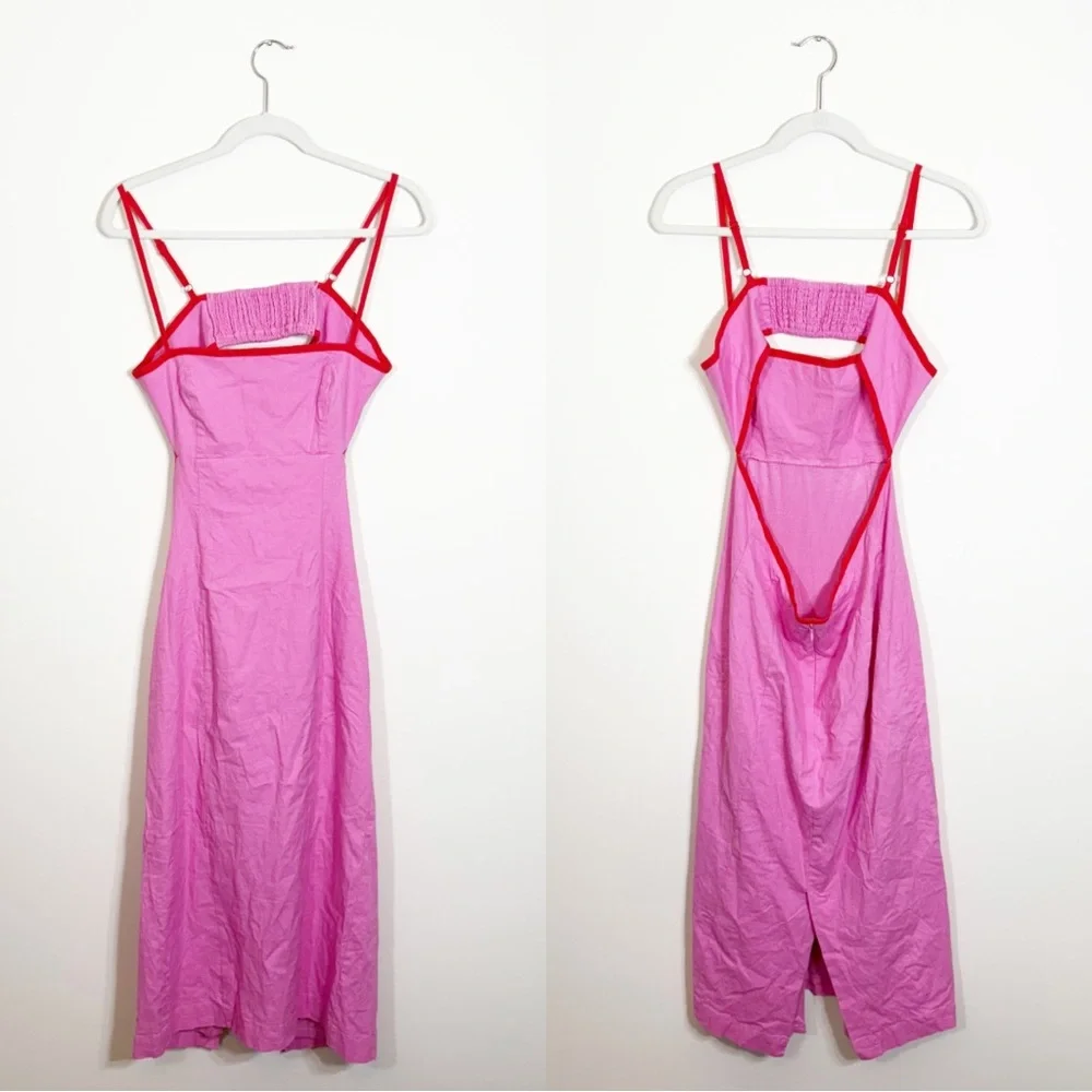 NWT Anthropologie Maeve Dafni Cutout Linen Midi Dress Medium Pink Red - Picture 3 of 5